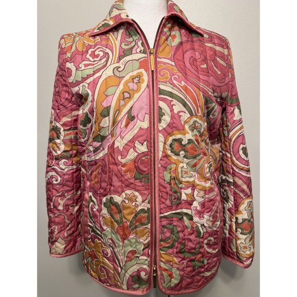 EUC ETRO Milano ITALY Quilted Pink Paisley DOUBLE Zip Front Jacket Size 40 US6/8 - Picture 4 of 16
